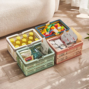 Paulida 6115 Műanyag összehajtható tároló kosár – hordozható asztali rendező, egymásra rakható, gyümölcsök, zöldségek, könyvek és kábelek számára