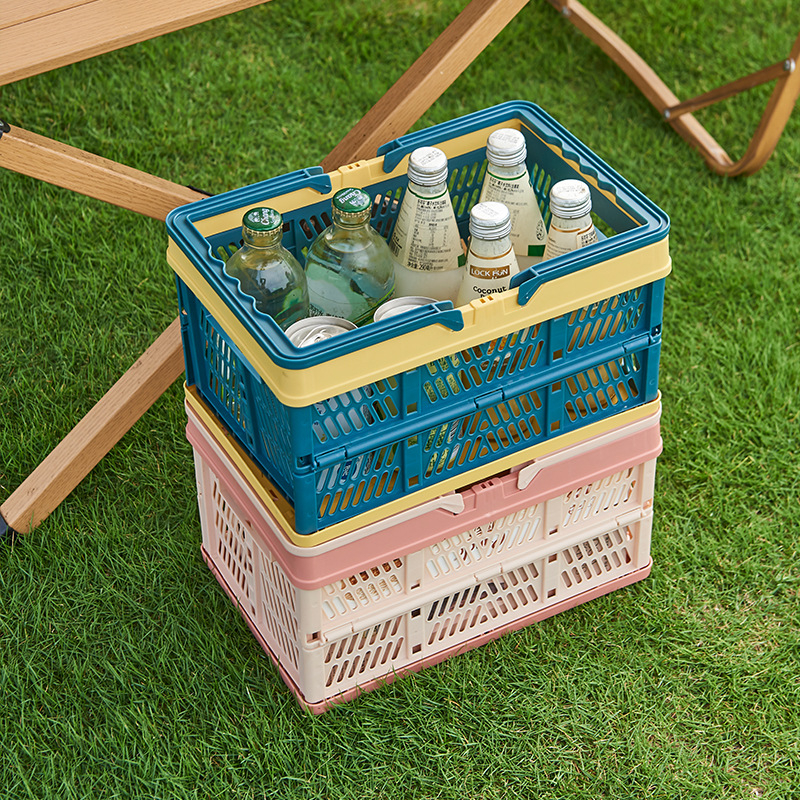 Paulida 6115 Műanyag összehajtható tároló kosár – hordozható asztali rendező, egymásra rakható, gyümölcsök, zöldségek, könyvek és kábelek számára