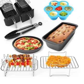 Air Fryer kiegészítők: szabálytalan alakú szilikon tál és grill 8 darabos kettős edény sorhoz