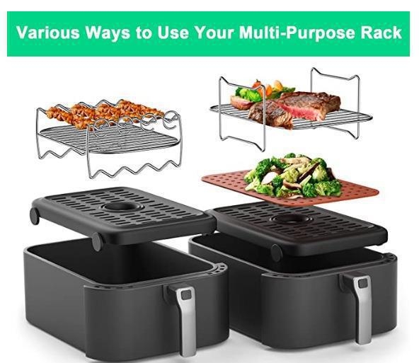 Air Fryer priedai: netaisyklingos formos silikono indas ir kepsninė 8 dalių dvigubo puodo serijai