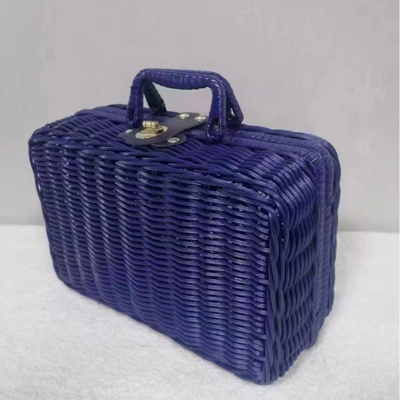 Винтажна кутия за съхранение от ратан, 12 л, портативен организатор за бижута, грим и кабели – прахоустойчива, влагозащитена, неразгъваема, възможност за печат на лого