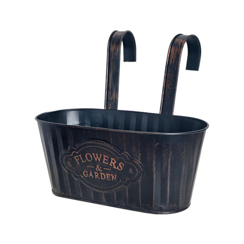 Lógó virágtartó vödör dupla kampóval, levehető, vasból, pasztorális stílusú, alkalmas otthonra, kertbe és irodába
