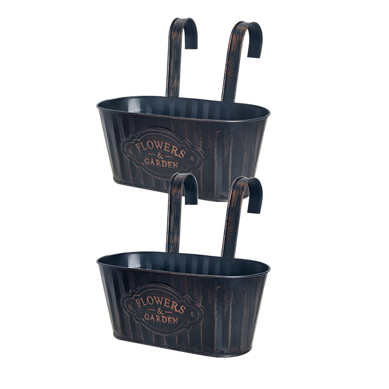 Lógó virágtartó vödör dupla kampóval, levehető, vasból, pasztorális stílusú, alkalmas otthonra, kertbe és irodába