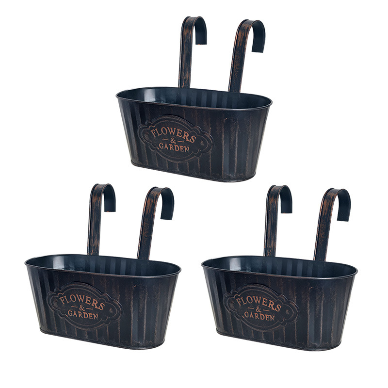 Lógó virágtartó vödör dupla kampóval, levehető, vasból, pasztorális stílusú, alkalmas otthonra, kertbe és irodába