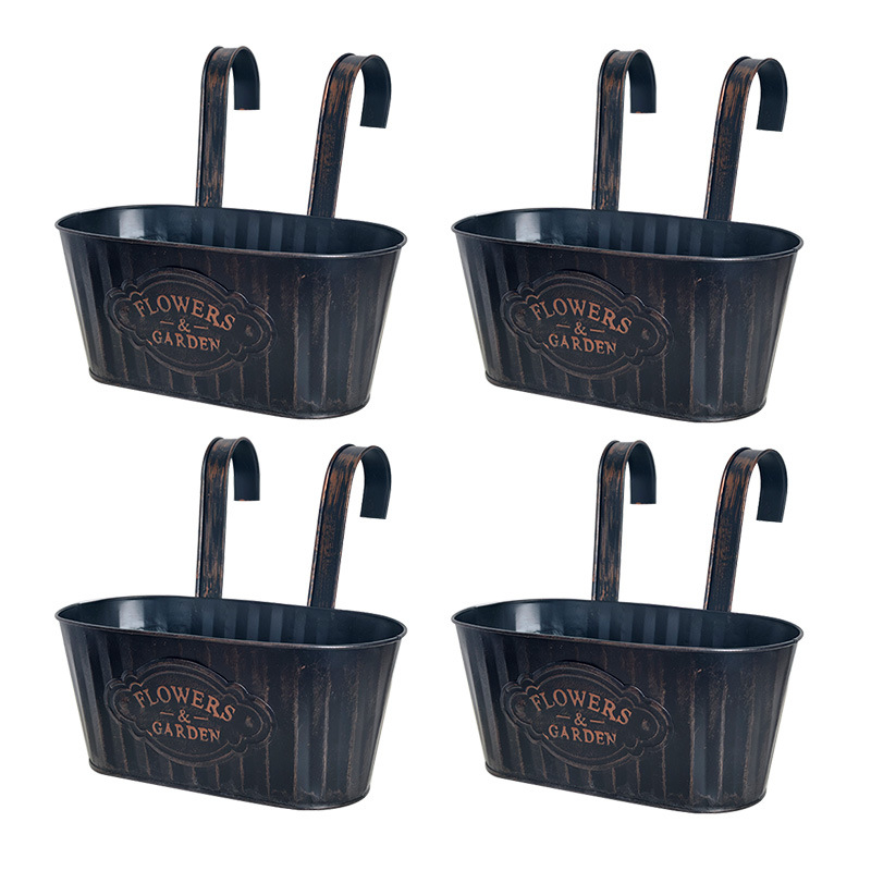 Lógó virágtartó vödör dupla kampóval, levehető, vasból, pasztorális stílusú, alkalmas otthonra, kertbe és irodába