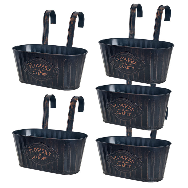 Lógó virágtartó vödör dupla kampóval, levehető, vasból, pasztorális stílusú, alkalmas otthonra, kertbe és irodába