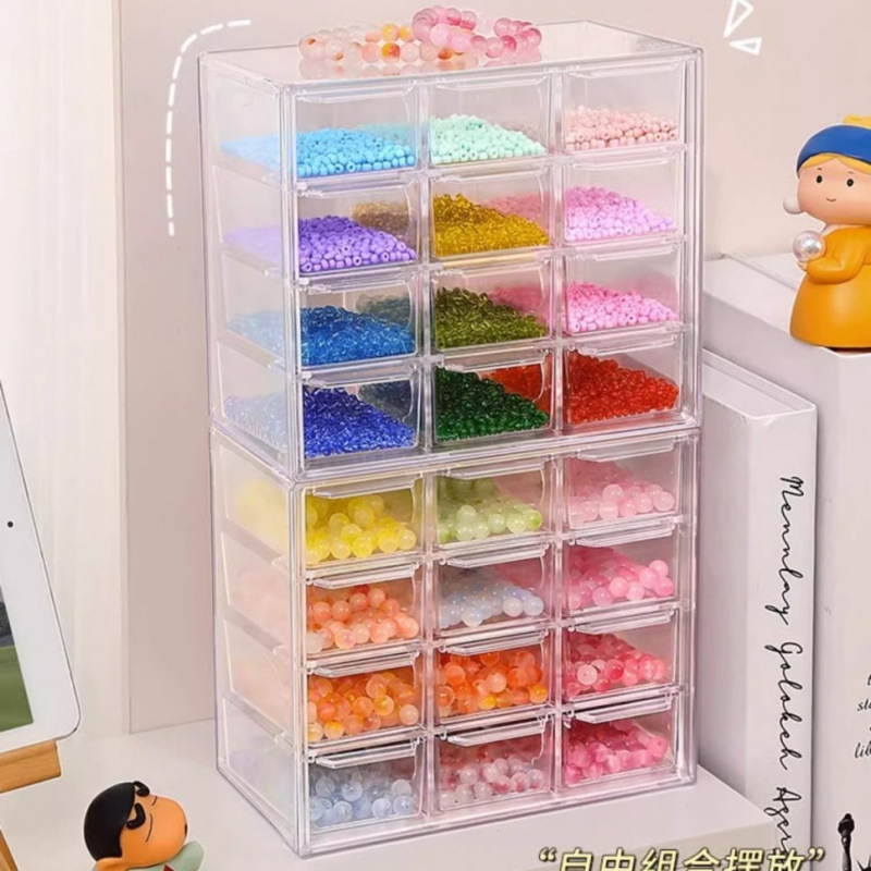 Ξύλινο κουτί αποθήκευσης χάντρων με διαμερίσματα για κοσμήματα και διαφανή επάνω επιφάνεια, υψηλή χωρητικότητα