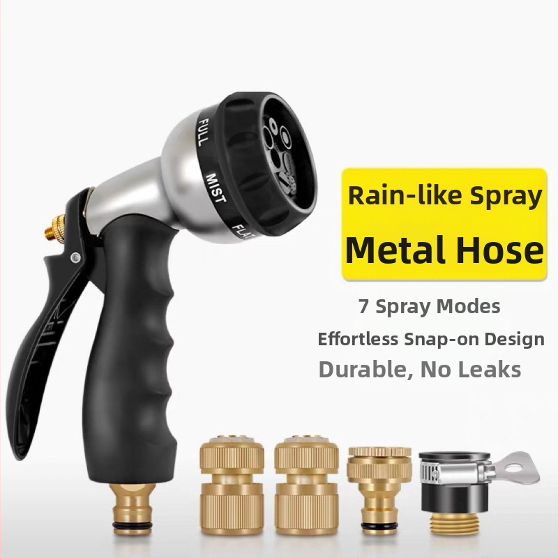 Sakausējuma laistīšanas smidzinātāja komplekts – vara korpuss, sakausējums dūja, sakausējuma pistoles korpuss, plaukstas spiediena rokturis