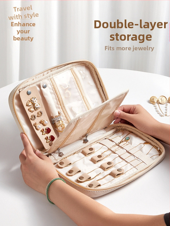 Преносима кутия за бижута за пътуване — PU кожа, градски минимализъм, унисекс, ежедневна употреба