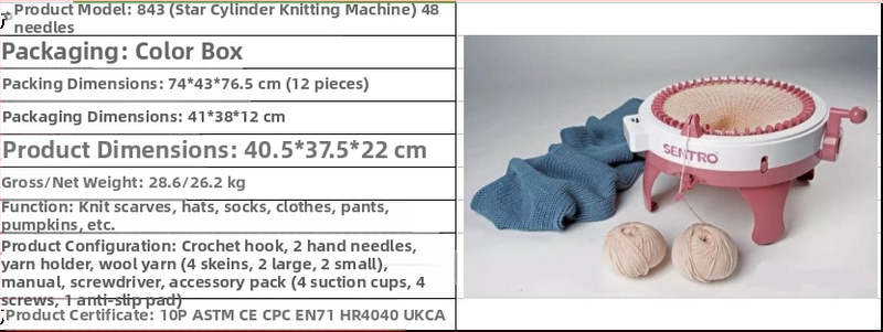 48 adatinė rankinė mezgimo mašina šalikui — vaikų DIY žaislas, plastikas, modelis 843/840A