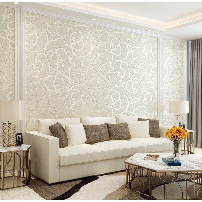 Tapet cu relief 3D de trandafiri, material nețesut, rezistent la umezeală, model floral, stil modern minimalist