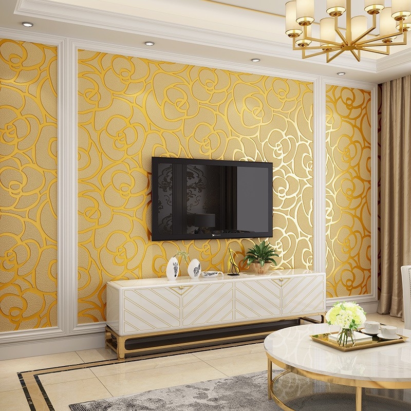 Tapet cu relief 3D de trandafiri, material nețesut, rezistent la umezeală, model floral, stil modern minimalist