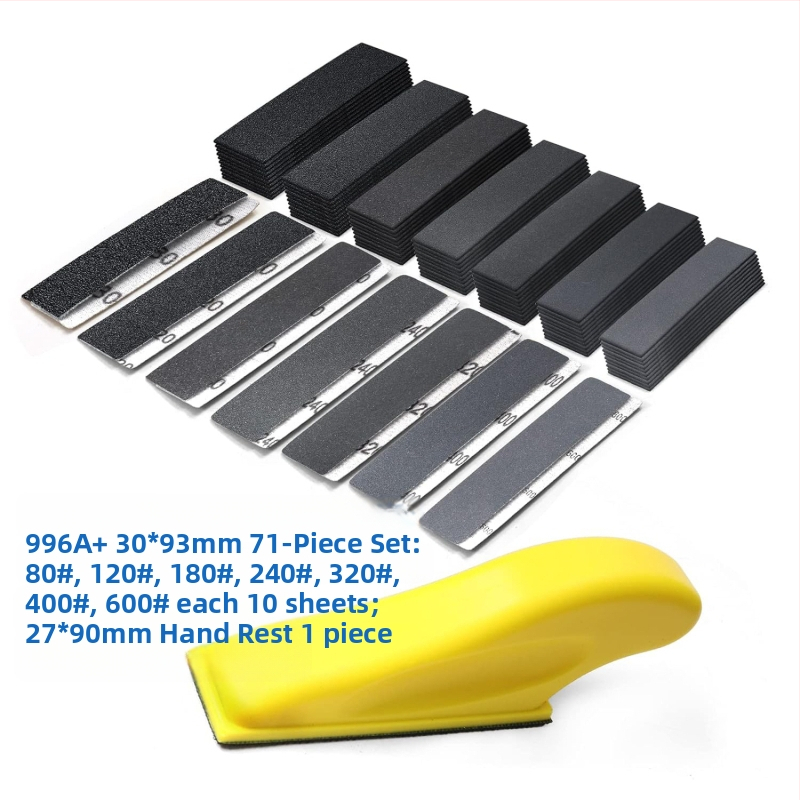 Medienos šlifavimo popieriaus rinkinys, stačiakampio formos, su flokavimu nugara, aliuminio oksidas, poliravimui