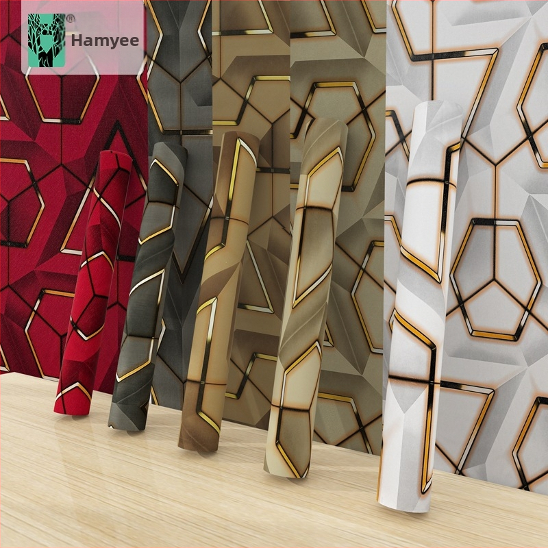 Lipnios 3D geometrinės tapetės, PVC medžiaga, PVC sluoksnis, ypatingo efekto dekoratyvinis stilius, lengvas prabangos įspūdis