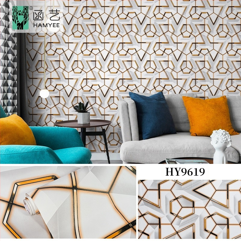 Lipnios 3D geometrinės tapetės, PVC medžiaga, PVC sluoksnis, ypatingo efekto dekoratyvinis stilius, lengvas prabangos įspūdis