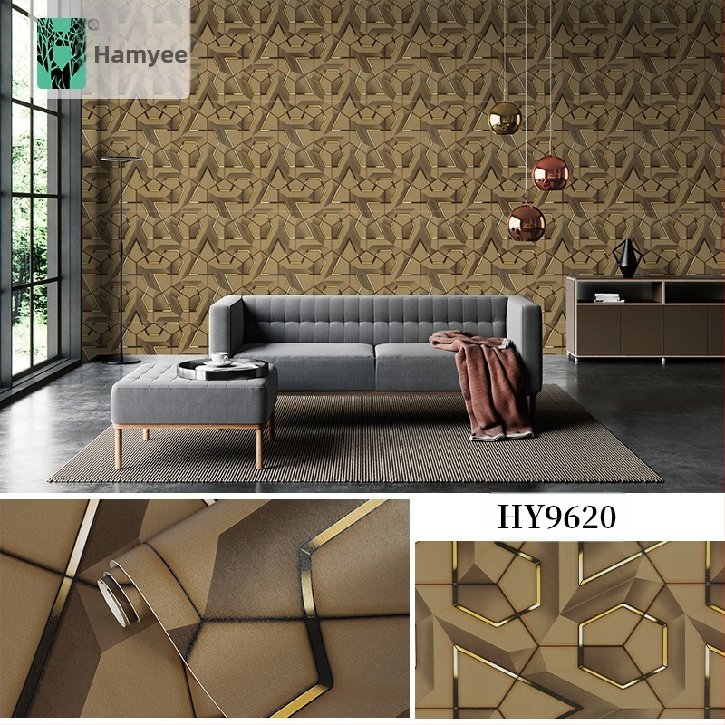 Lipnios 3D geometrinės tapetės, PVC medžiaga, PVC sluoksnis, ypatingo efekto dekoratyvinis stilius, lengvas prabangos įspūdis