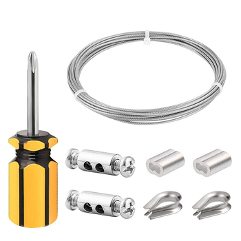 Nerūdijančio plieno vielinio lyno komplektas su plastiko danga ir sraigtiniu užraktu; Prekės ženklas: Yanming; Medžiaga: 304 nerūdijantis plienas; Panaudojimas: vielinio lyno priedai; Maksimali apkrova: 30