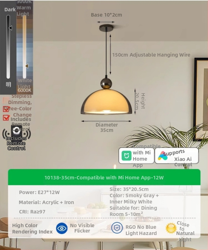 Circle of Light Κρεμαστό Φωτιστικό LED, Αλουμινίου σώμα, Κρεμαστό τύπος με σύρμα, Τάση ≤36V, Μονοκεφαλό, Ακρυλική Σκιά, Εμβαδόν 5–10 m²