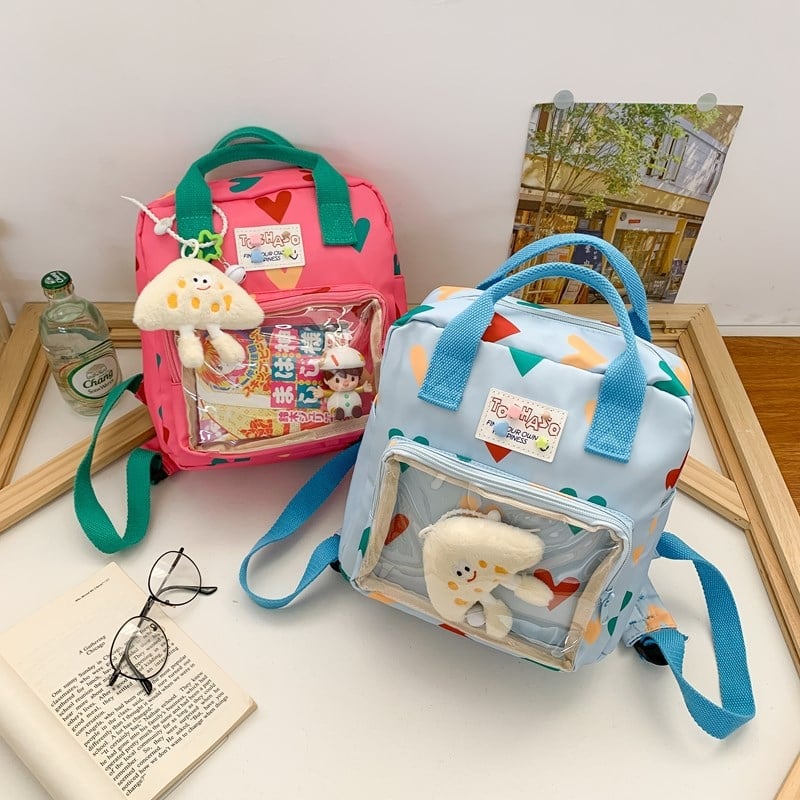 Gyerek hátizsák, könnyű vászonból, lélegző és kopásálló, gyerekes stílus, geometriai mintázat, nyár 2025