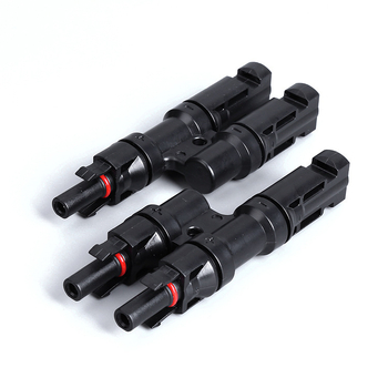 Т-тип 3-изход MC4 фотоволтаичен конектор за DC PV системи, вход към два паралелни изхода, 30A, PPO огнеупорен материал