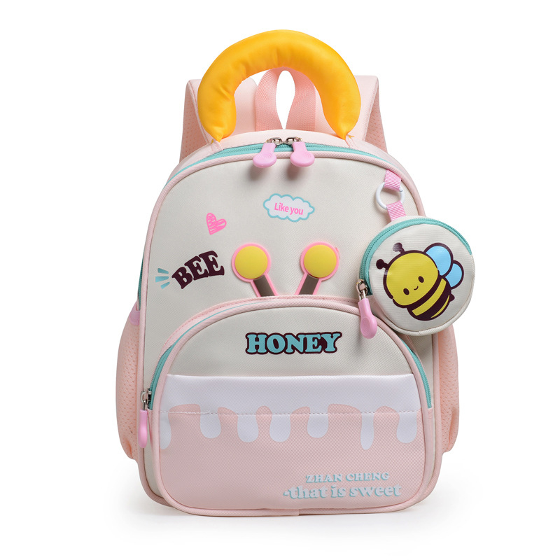 Ruksaks bērnudārzam un 1.–3. klasei, viegls un ar lielu ietilpību, neilons, elpojošs un ļoti viegls, gaisa spilvena plecu siksnas, poliestera odere, dzīvnieku raksts (mazā bites attēls), unisex