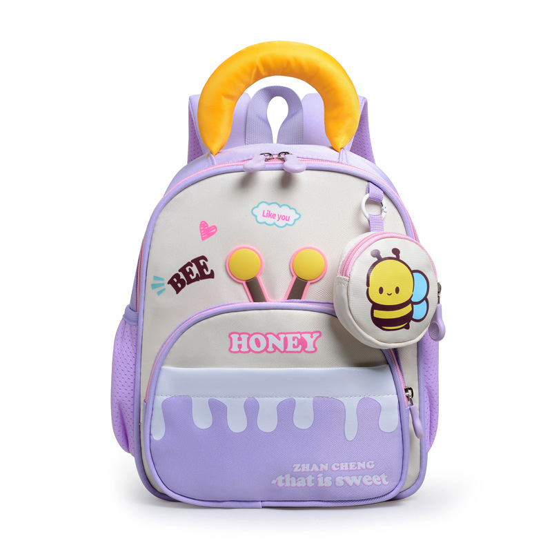 Ruksaks bērnudārzam un 1.–3. klasei, viegls un ar lielu ietilpību, neilons, elpojošs un ļoti viegls, gaisa spilvena plecu siksnas, poliestera odere, dzīvnieku raksts (mazā bites attēls), unisex