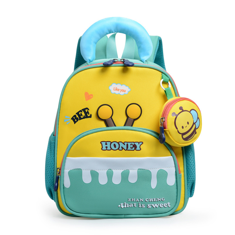 Ruksaks bērnudārzam un 1.–3. klasei, viegls un ar lielu ietilpību, neilons, elpojošs un ļoti viegls, gaisa spilvena plecu siksnas, poliestera odere, dzīvnieku raksts (mazā bites attēls), unisex