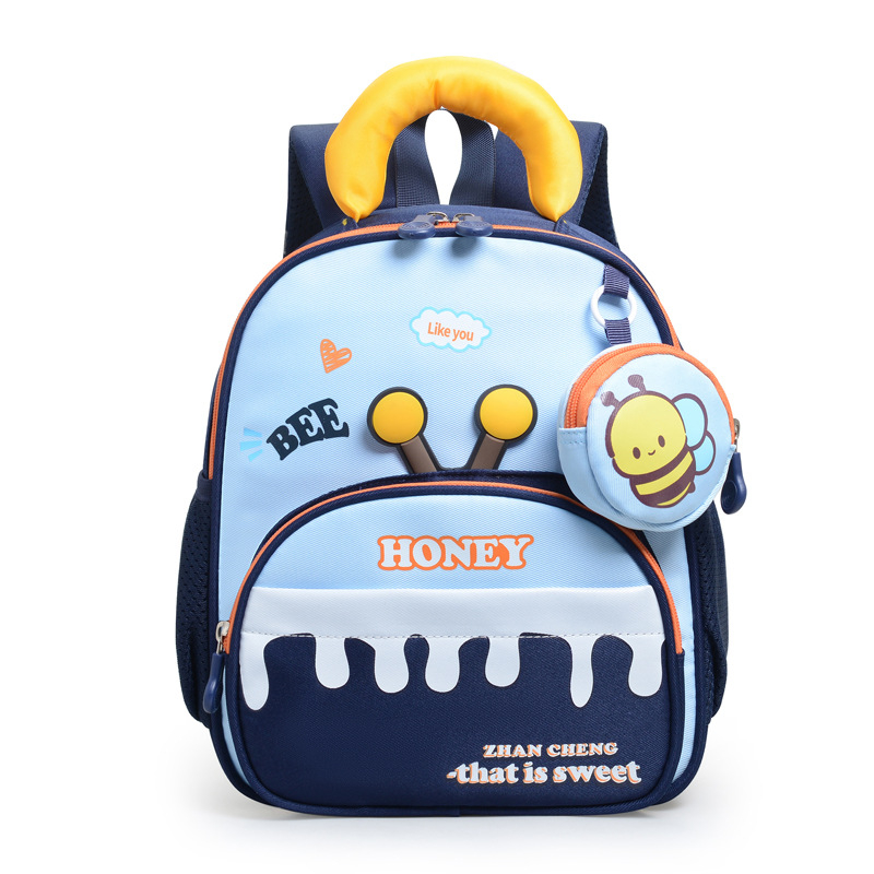 Ruksaks bērnudārzam un 1.–3. klasei, viegls un ar lielu ietilpību, neilons, elpojošs un ļoti viegls, gaisa spilvena plecu siksnas, poliestera odere, dzīvnieku raksts (mazā bites attēls), unisex