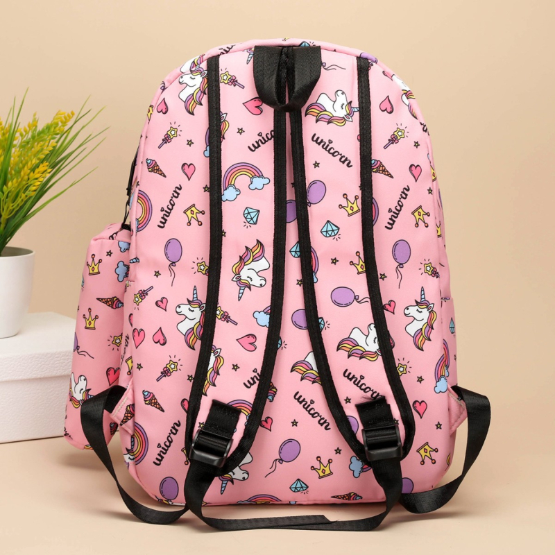 Unikornis vászon hátizsák – háromrészes készlet középiskolásoknak, utcai stílus, tartalmazza: hátizsák, keresztpántos oldaltáska és tolltartó