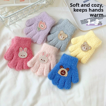 Unisex žieminės pirštinės vaikams 1-3 metų, pūkuotas animacinis raštas, penkių pirštų pirštinės, jacquard mezginys