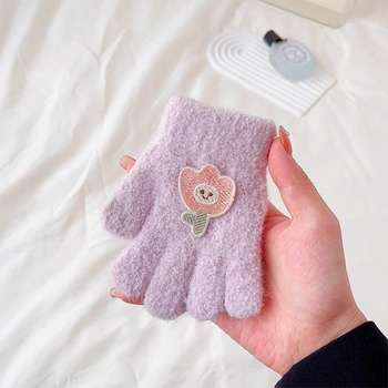 Unisex žieminės pirštinės vaikams 1-3 metų, pūkuotas animacinis raštas, penkių pirštų pirštinės, jacquard mezginys