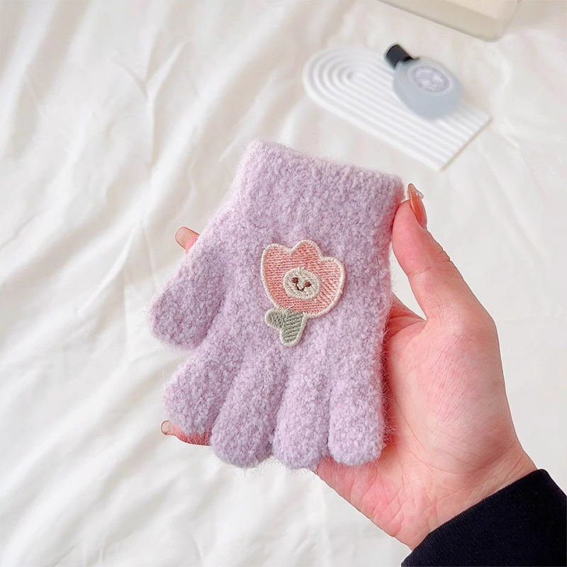 Unisex žieminės pirštinės vaikams 1-3 metų, pūkuotas animacinis raštas, penkių pirštų pirštinės, jacquard mezginys