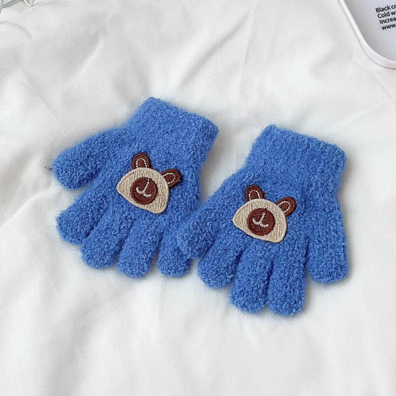 Unisex žieminės pirštinės vaikams 1-3 metų, pūkuotas animacinis raštas, penkių pirštų pirštinės, jacquard mezginys