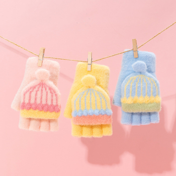 Vaikų žiemos pirštinės, pusiau pirštinės, žakardiniai megztiniai, šiltos, universalios