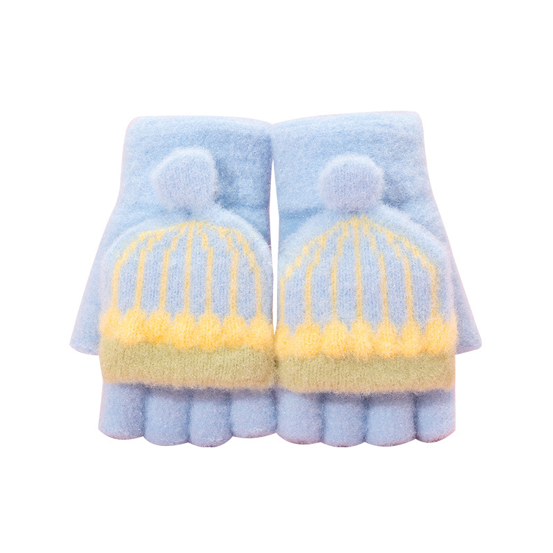 Vaikų žiemos pirštinės, pusiau pirštinės, žakardiniai megztiniai, šiltos, universalios