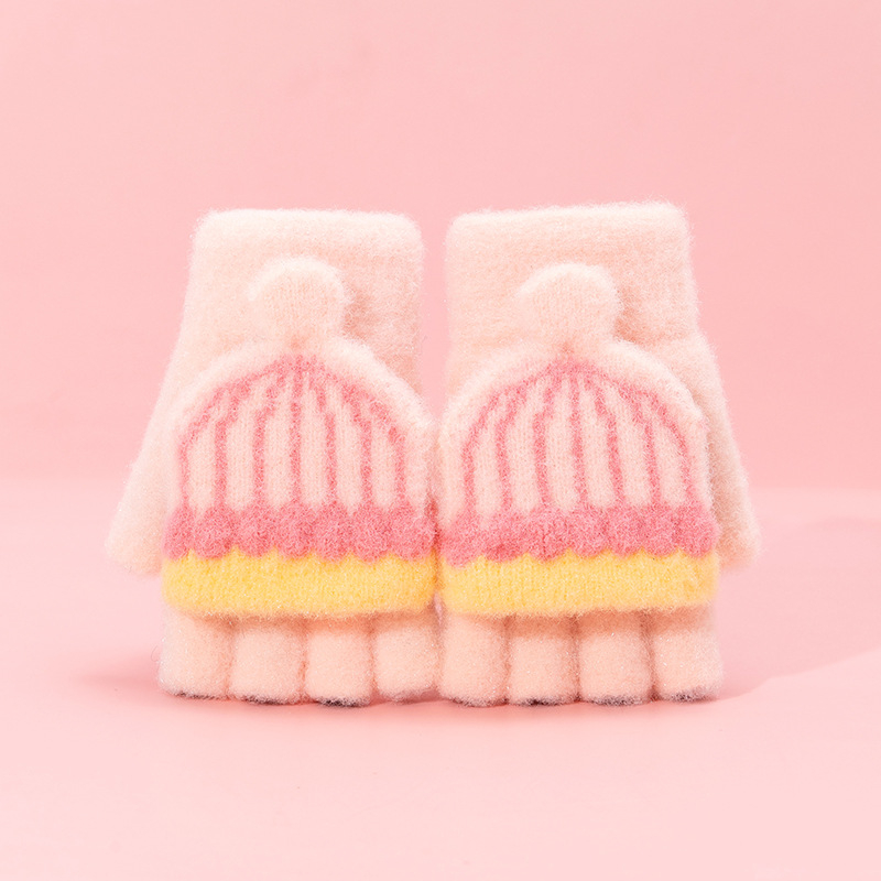 Vaikų žiemos pirštinės, pusiau pirštinės, žakardiniai megztiniai, šiltos, universalios