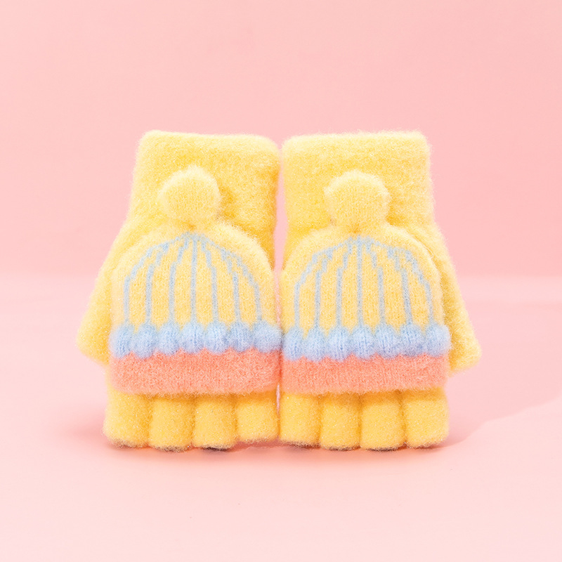 Vaikų žiemos pirštinės, pusiau pirštinės, žakardiniai megztiniai, šiltos, universalios