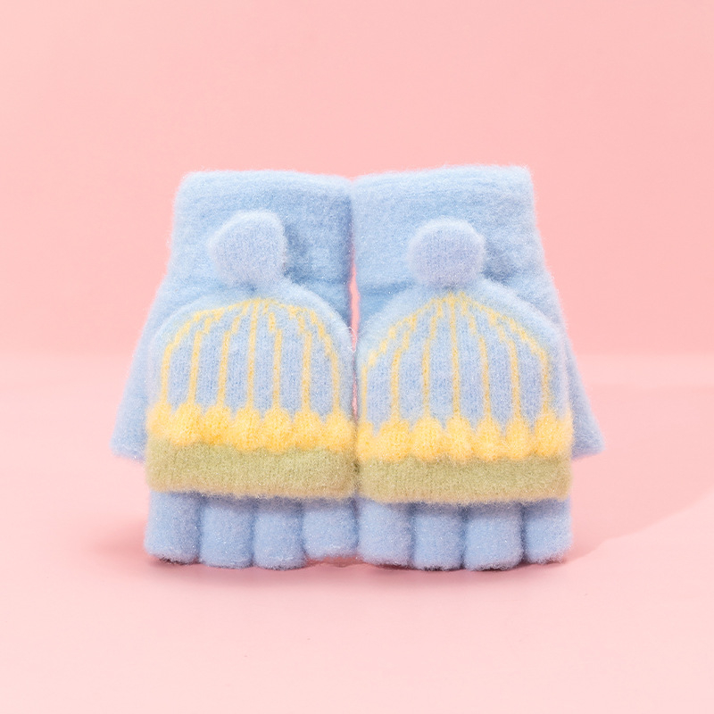 Vaikų žiemos pirštinės, pusiau pirštinės, žakardiniai megztiniai, šiltos, universalios