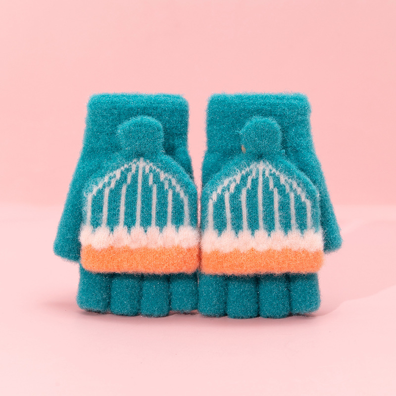 Vaikų žiemos pirštinės, pusiau pirštinės, žakardiniai megztiniai, šiltos, universalios