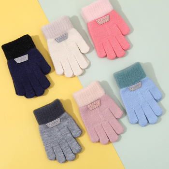 Vaikiškos pirštinės iš alpakos su fliso įdėklu, mezotos penkių pirštų ir su karikatūros dizainu, rudens–žiemos sezonui, šiltos