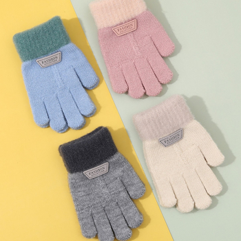Vaikiškos pirštinės iš alpakos su fliso įdėklu, mezotos penkių pirštų ir su karikatūros dizainu, rudens–žiemos sezonui, šiltos