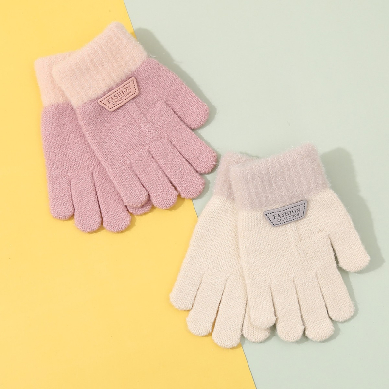 Vaikiškos pirštinės iš alpakos su fliso įdėklu, mezotos penkių pirštų ir su karikatūros dizainu, rudens–žiemos sezonui, šiltos