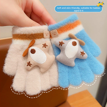 Megzti šilti vaikų pirštiniai su karikatūriniu lėktuvo motyvu, 0–4 metų, ruduo–žiema, pirštinės, pritaikomos