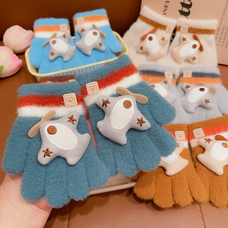 Megzti šilti vaikų pirštiniai su karikatūriniu lėktuvo motyvu, 0–4 metų, ruduo–žiema, pirštinės, pritaikomos