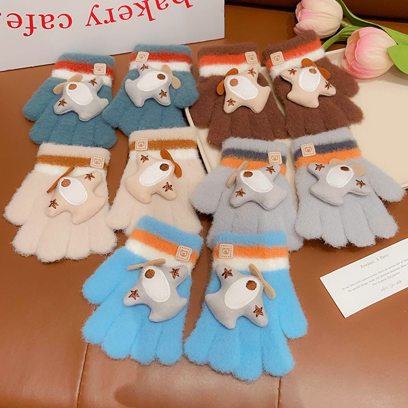 Megzti šilti vaikų pirštiniai su karikatūriniu lėktuvo motyvu, 0–4 metų, ruduo–žiema, pirštinės, pritaikomos