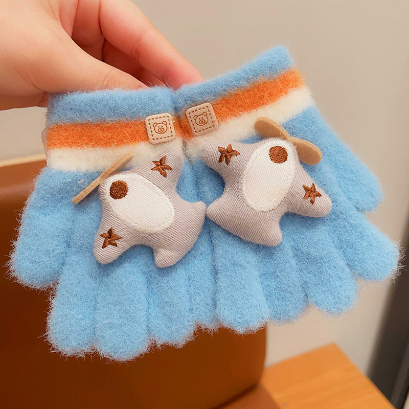 Megzti šilti vaikų pirštiniai su karikatūriniu lėktuvo motyvu, 0–4 metų, ruduo–žiema, pirštinės, pritaikomos