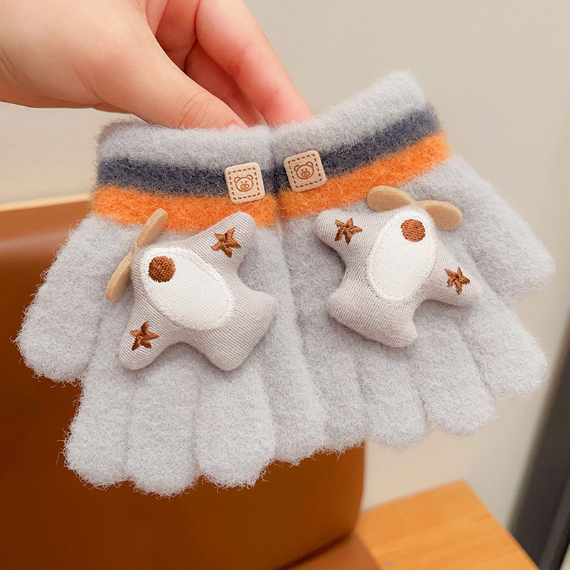 Megzti šilti vaikų pirštiniai su karikatūriniu lėktuvo motyvu, 0–4 metų, ruduo–žiema, pirštinės, pritaikomos