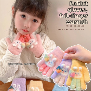 Vaikų žieminės pirštinės iš poliar fleece, megztos, su animaciniu motyvu, penkių pirštų dizainas, skirtos 3–12 metų