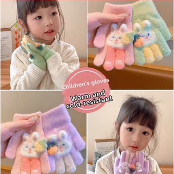 Vaikų žieminės pirštinės iš poliar fleece, megztos, su animaciniu motyvu, penkių pirštų dizainas, skirtos 3–12 metų