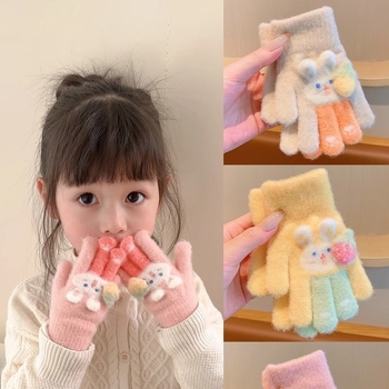 Vaikų žieminės pirštinės iš poliar fleece, megztos, su animaciniu motyvu, penkių pirštų dizainas, skirtos 3–12 metų